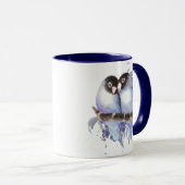 Mug Aquarelle originale Bleu Lovebirds, Boue d'oiseaux (Devant droit)