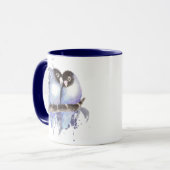 Mug Aquarelle originale Bleu Lovebirds, Boue d'oiseaux (Devant gauche)