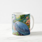 Mug Aquarelle originale Grand Héron Bleu Boug d'oiseau (Devant droit)