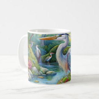 Mug Aquarelle originale Grand Héron Bleu Boug d'oiseau