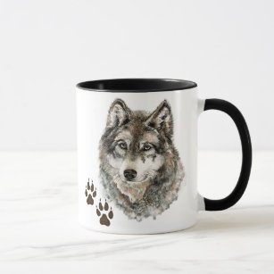 Mug Aquarelle originale Loup gris - Traces animal