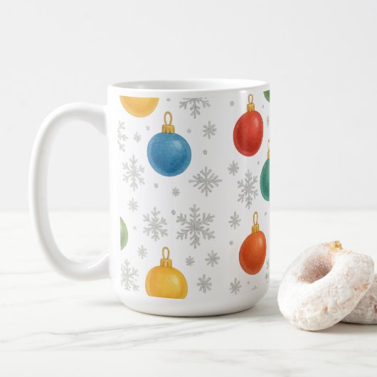 Mug Aquarelle - Ornements de Noël et flocons de neige  (Avec donut)