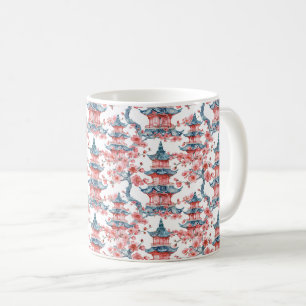 Mug Aquarelle Pagode chinoise avec fleurs de cerisiers
