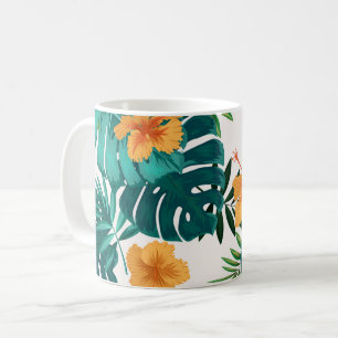 Mug Aquarelle Palme tropicale, Hibiskus hawaïen