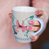 Mug Aquarelle Papillon Fille Feminine Blush Rose