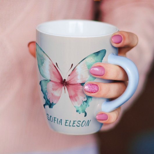 Mug Aquarelle Papillon Fille Feminine Blush Rose