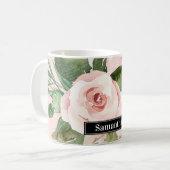 Mug Aquarelle Pastel Pink moderne Fleurs & Nom (Devant gauche)