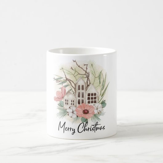 Mug Aquarelle Pastel rose Brown vert Joyeux Noël (Centre)
