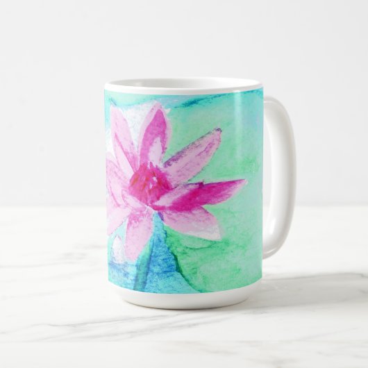 Mug Aquarelle Pastel Rose Lotus Fleurs (Devant droit)