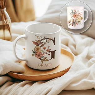 Mug Aquarelle Pays Fleur sauvage Monogramme Lettre G