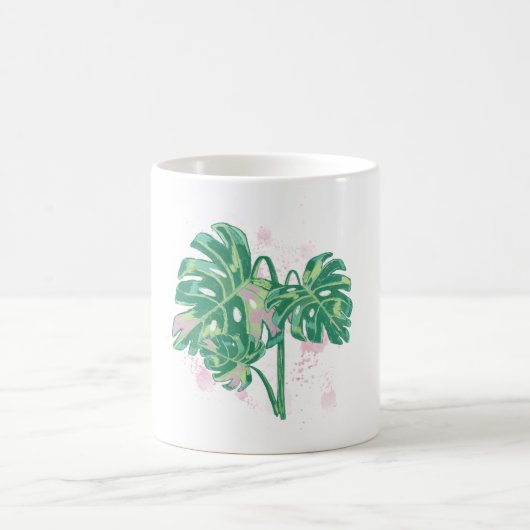 Mug Aquarelle Peinte à la main Feuilles Monstera (Centre)