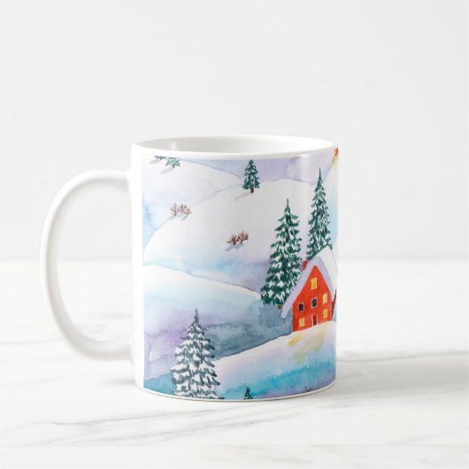 Mug Aquarelle peinte à la main illustration de l'hiver (Gauche)