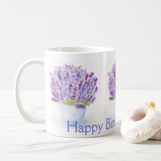 Mug Aquarelle peinte à la main Lavande Florale ANNIVER (Avec donut)