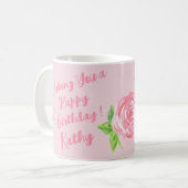 Mug Aquarelle peinte à la main Rose JEUX ANNIVERSAIRE (Devant gauche)