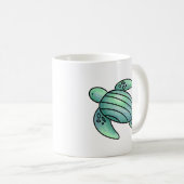 Mug aquarelle peinte caricature de tortue de mer bleu (Devant droit)