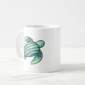 Mug aquarelle peinte caricature de tortue de mer bleu (Devant gauche)