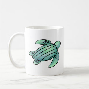 Mug aquarelle peinte caricature de tortue de mer bleu