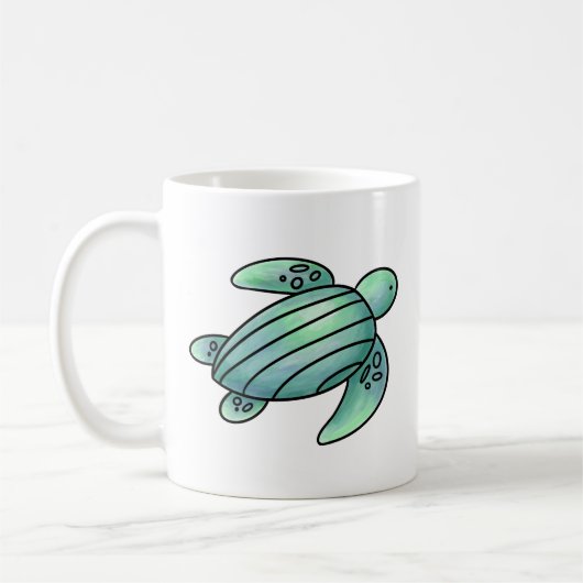 Mug aquarelle peinte caricature de tortue de mer bleu (Gauche)