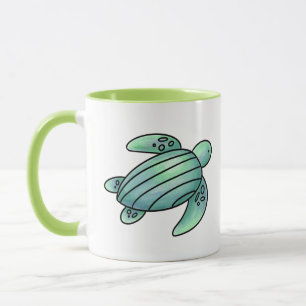 Mug aquarelle peinte caricature de tortue de mer bleu 