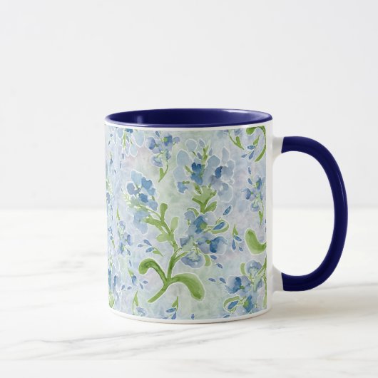 Mug Aquarelle Peinte en Plumbago Fleurs sur Pastels (Droite)