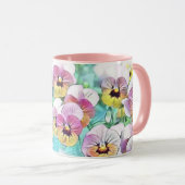 Mug Aquarelle peinture de volets rose, jaune, blanc (Devant droit)