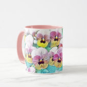 Mug Aquarelle peinture de volets rose, jaune, blanc (Devant gauche)