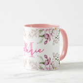 Mug Aquarelle Peony Flower Pink Peonies Nom Monogramme (Devant droit)