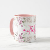 Mug Aquarelle Peony Flower Pink Peonies Nom Monogramme (Devant gauche)