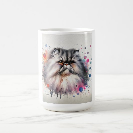 Mug Aquarelle Perse Chat Portrait coloré (Centre)