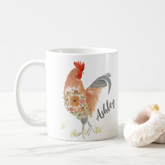 Mug Aquarelle personnalisée de coq (Avec donut)
