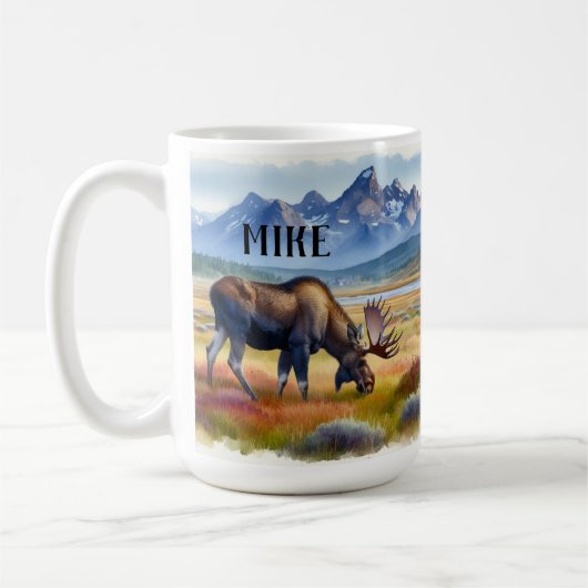 Mug Aquarelle personnalisée de l'orignal de l'Alaska (Gauche)