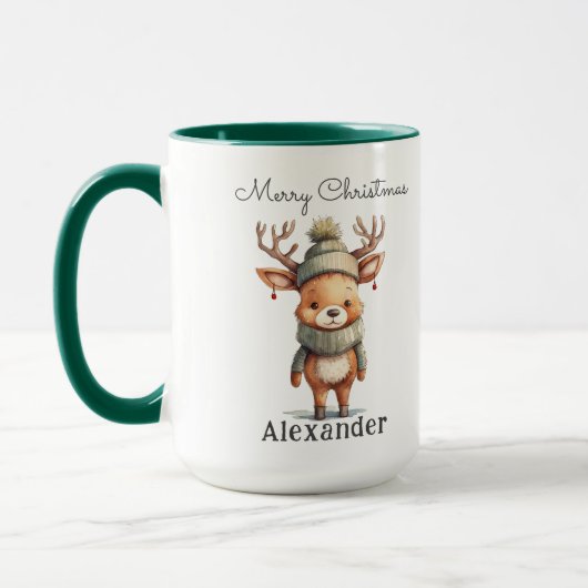Mug Aquarelle personnalisée de rennes mignons Noël (Gauche)