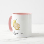 Mug Aquarelle personnalisée moderne jaune citron rose (Devant gauche)