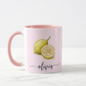 Mug Aquarelle personnalisée moderne jaune citron rose (Gauche)