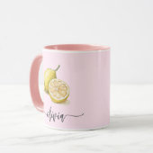 Mug Aquarelle personnalisée moderne jaune citron rose (Devant gauche)