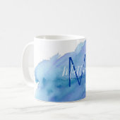 Mug Aquarelle personnalisée Monogramme bleu turquoise (Devant gauche)