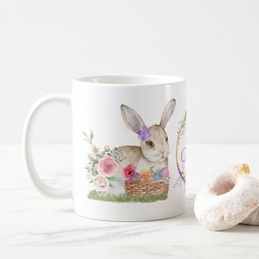 Mug Aquarelle personnalisée Oeuf lapin de Pâques (Avec donut)