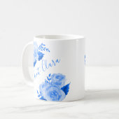 Mug Aquarelle personnalisée Rose bleu floral (Devant gauche)