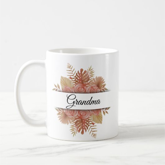 Mug Aquarelle personnalisée script floral grand-mère p (Gauche)