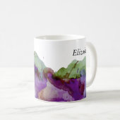 Mug Aquarelle personnalisée verte et violette (Devant droit)
