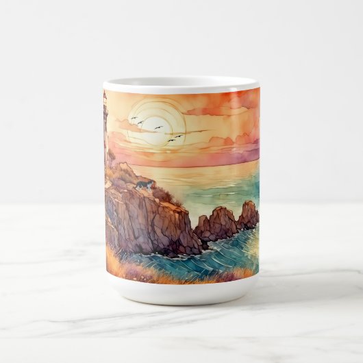 Mug Aquarelle Phare côtier & Chat (Centre)