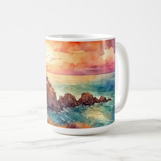 Mug Aquarelle Phare côtier & Chat (Devant droit)