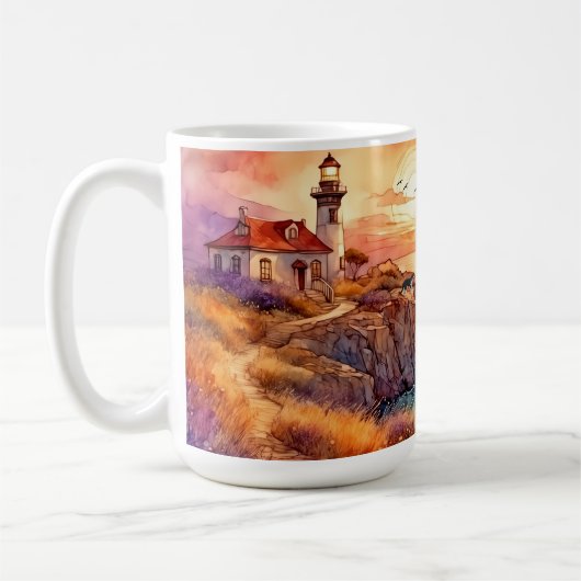 Mug Aquarelle Phare côtier & Chat (Gauche)