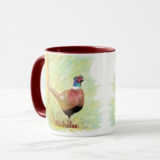 Mug Aquarelle Pheasant Jeu Oiseau Nom personnalisé (Devant gauche)