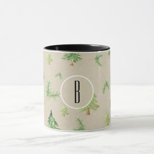 Mug Aquarelle Pine Arbres Hiver Minimal Rustique (Centre)