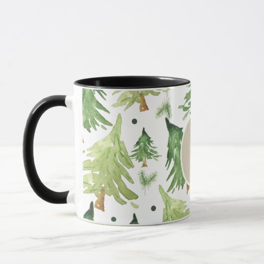 Mug Aquarelle Pine Arbres Moderne Rustique Monogramme  (Gauche)