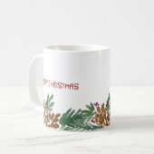 Mug Aquarelle Pinecones Bordure Joyeux Noël (Devant gauche)