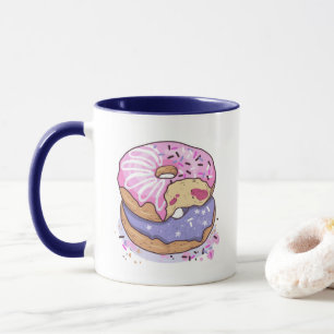 Mug Aquarelle Pink Et Purple Donuts Avec Saupoudrages
