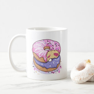 Mug Aquarelle Pink Et Purple Donuts Avec Saupoudrages