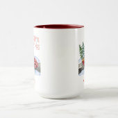 Mug Aquarelle Plaid Camion Rouge Neige Joyeux Noël (Centre)